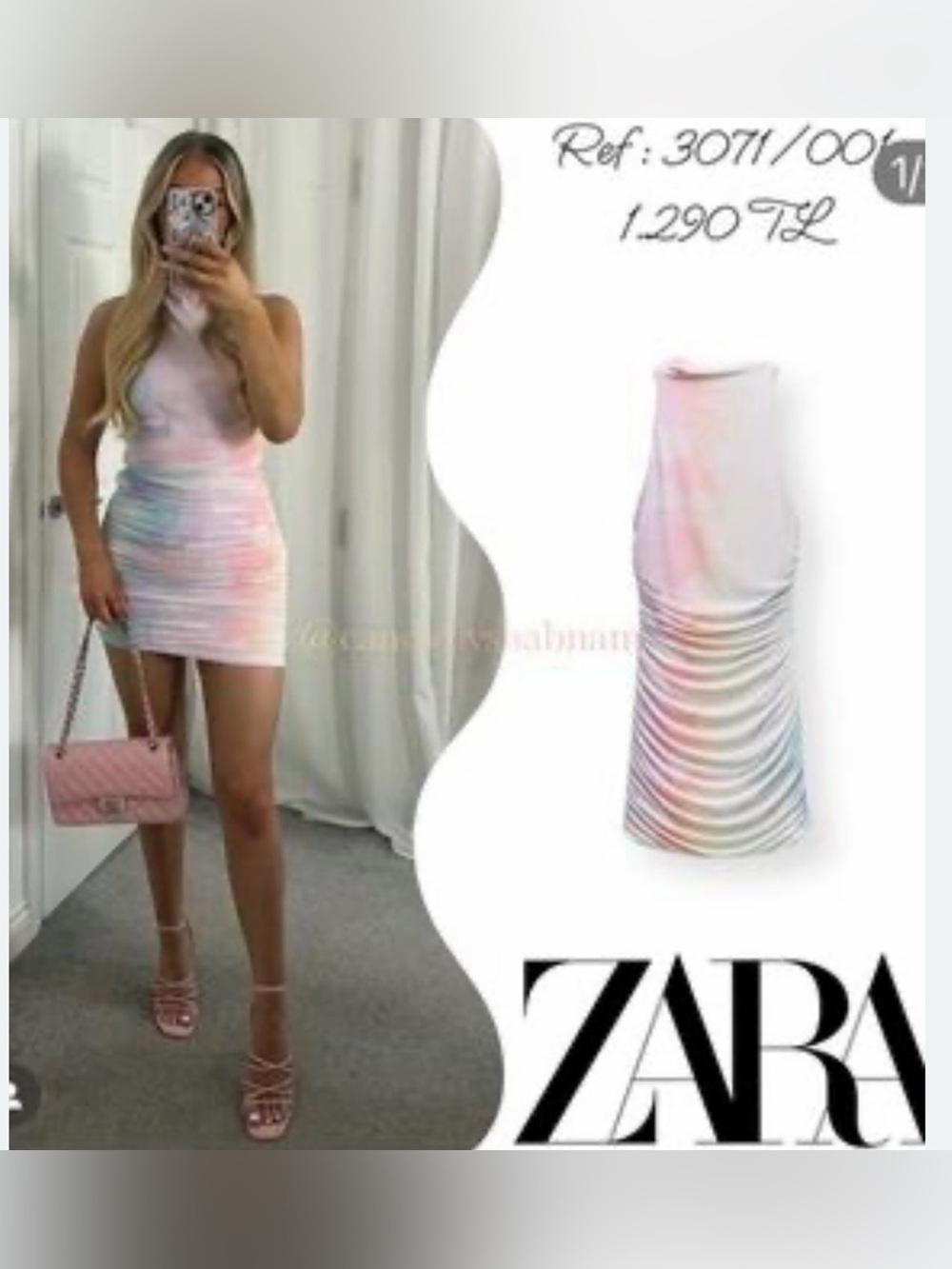 NWT Zara Pastel Tie-Dye Ruched Sz L Dress Short Printed Tulle dress 3071/001